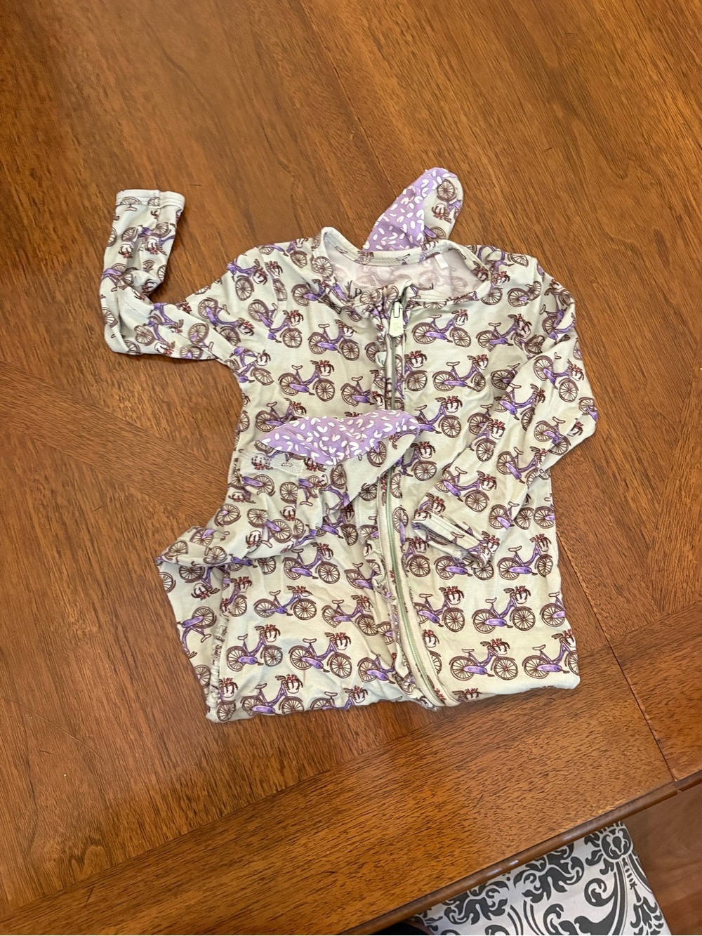 Baby Zippered Pajamas with Purple Bicycle Print